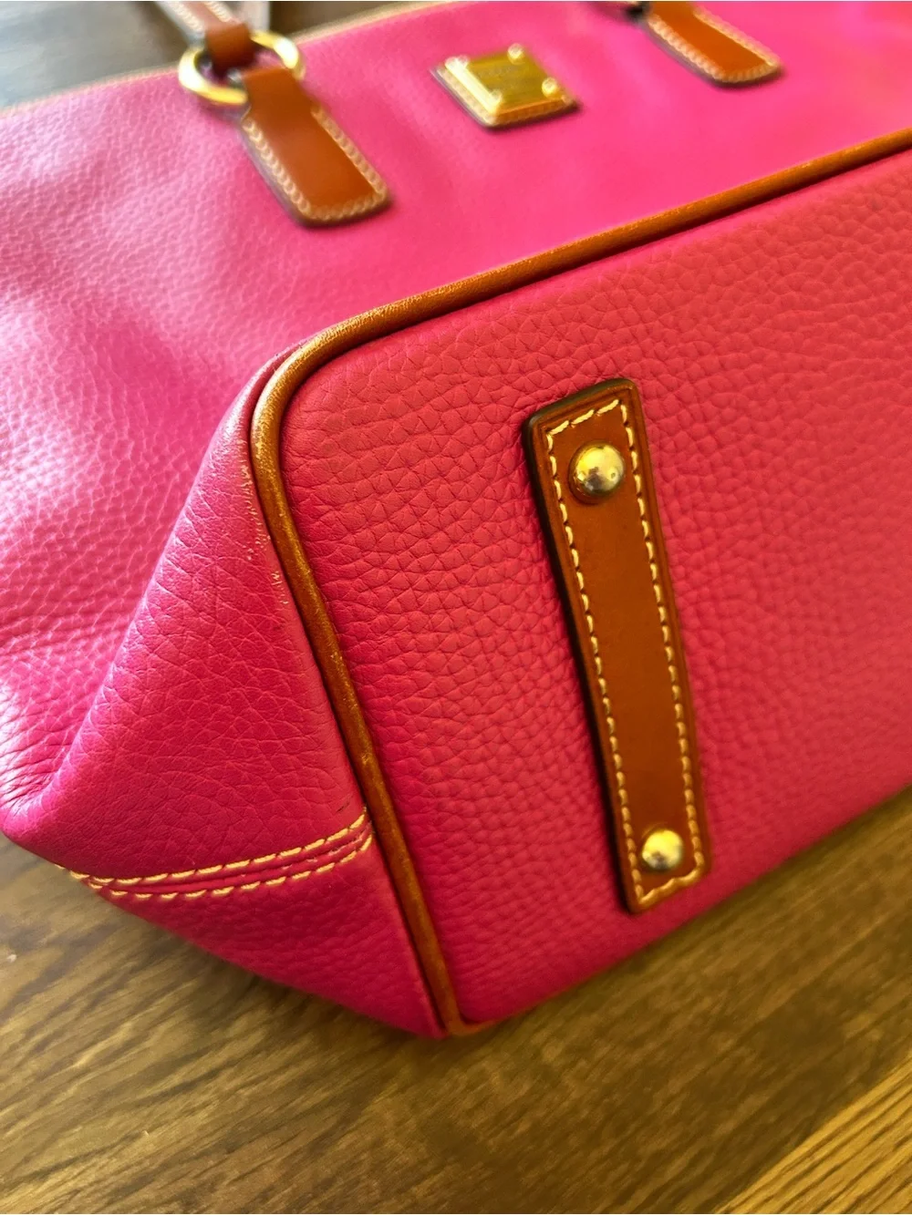 Dooney & Bourke Leather Laptop Bag / Tote in Fuchsia w/ Brown Straps 💕 - Picture 9 of 16